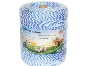 Rola fir alb-albastru 3mm insertie metalica 3x0.2mm ss, rezistenta 7.8 ohm/m, 1000m gard electric mezofarm