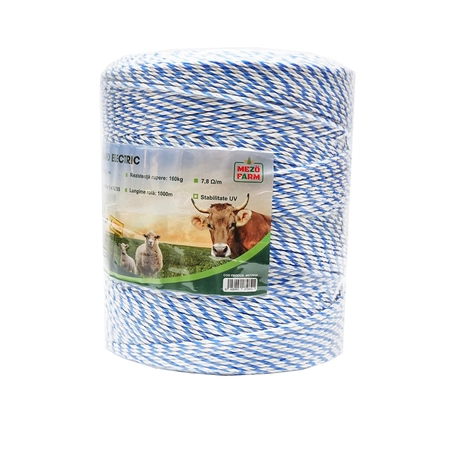 Rola fir alb-albastru 3mm insertie metalica 3x0.2mm ss, rezistenta 7.8 ohm/m, 1000m gard electric mezofarm - imagine 3
