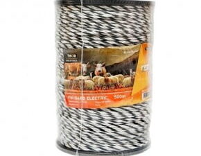 Rola fir alb-negru fi 4mm insertie metalica 3x0.2mm ss, rezistenta 9 ohm/m, 500m gard electric thor