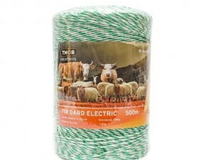 Rola fir alb-verde fi 2.5mm insertie metalica 4x0.2mm ss, rezistenta 7 ohmm, 500m gard electric thor 87th576