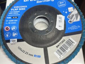 Disc lamelar abraziv cu zirconiu pentru taiat si polizat metal, inox P100, 125mm