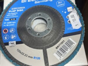Disc lamelar abraziv cu zirconiu pentru taiat si polizat metal, inox P120, 125mm