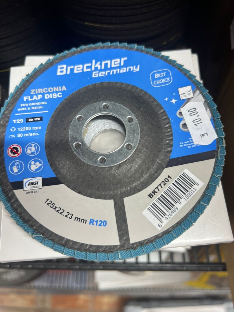 Disc lamelar abraziv cu zirconiu pentru taiat si polizat metal, inox P120, 125mm