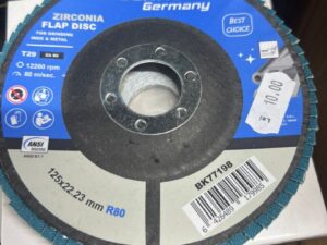 Disc lamelar abraziv cu zirconiu pentru taiat si polizat metal, inox P80, 125mm